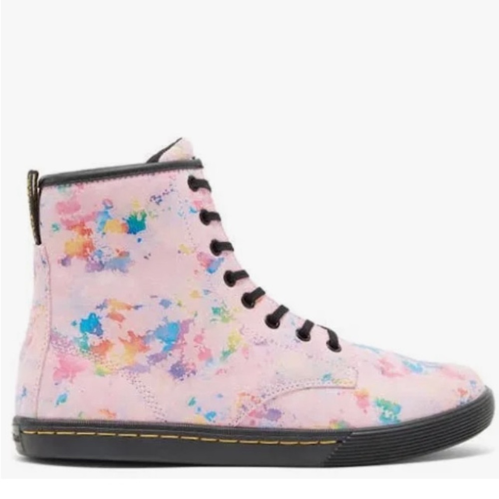 DR. MARTENS SHERIDAN PINK RAINBOW SPLATTER BOOTS SIZE 8